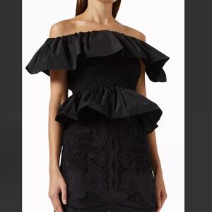 Sea New York Black Off-Shoulder Ruffle Taffeta formal prom Blouse